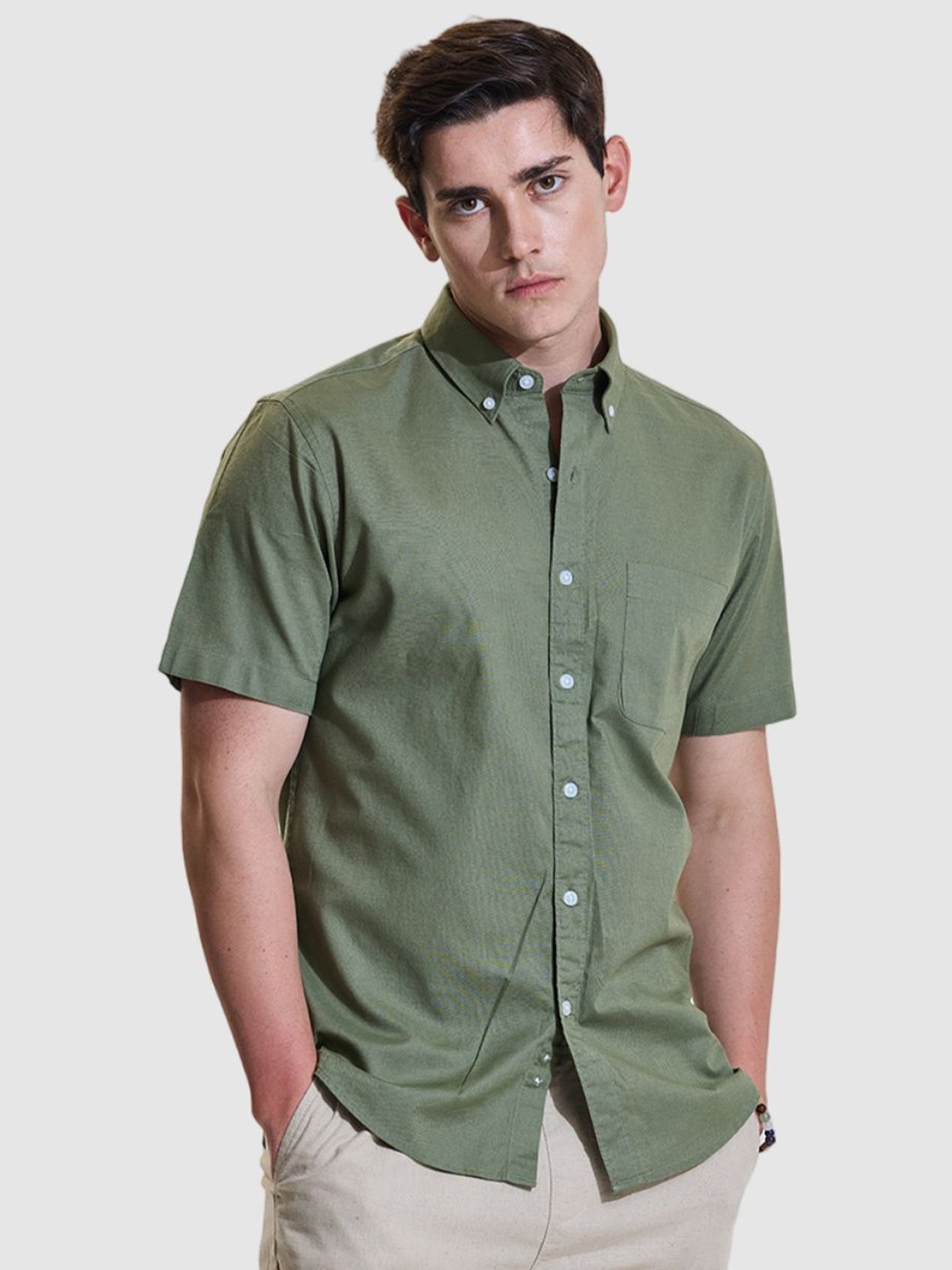 

Snitch Men Smart Slim Fit Opaque Casual Shirt, Olive