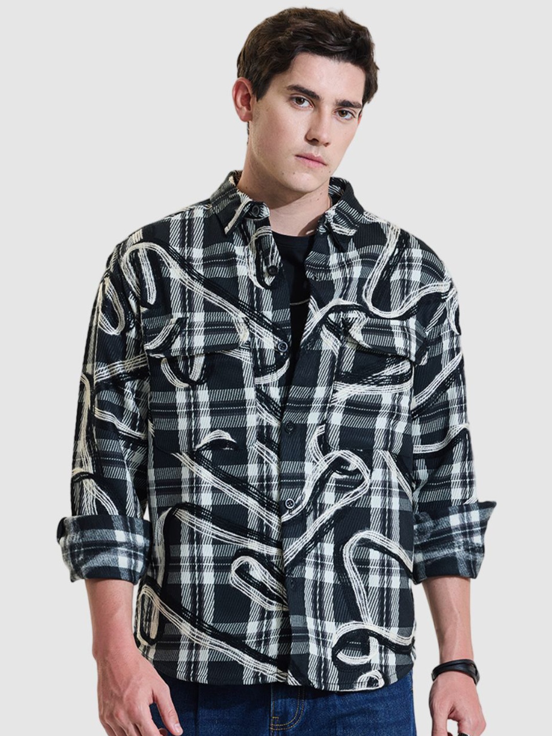 

Snitch Men Checked Acrylic Tailored Jacket, Black