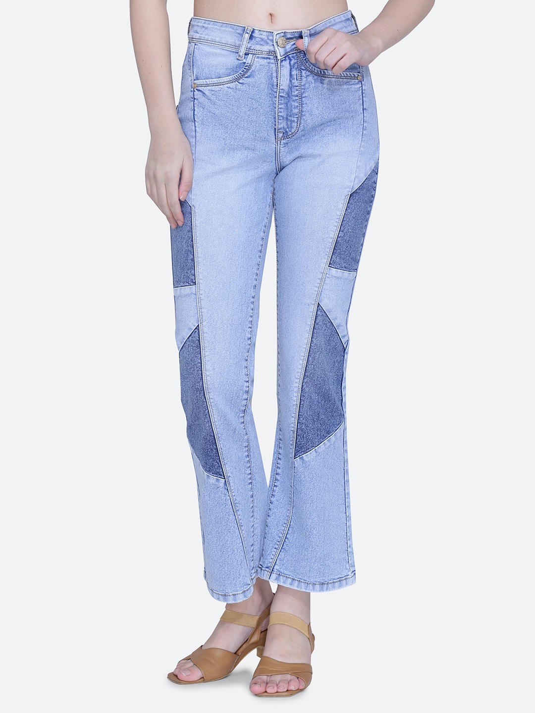 

FCK-3 Women Wide Leg High-Rise Light Fade Stretchable Jeans, Blue