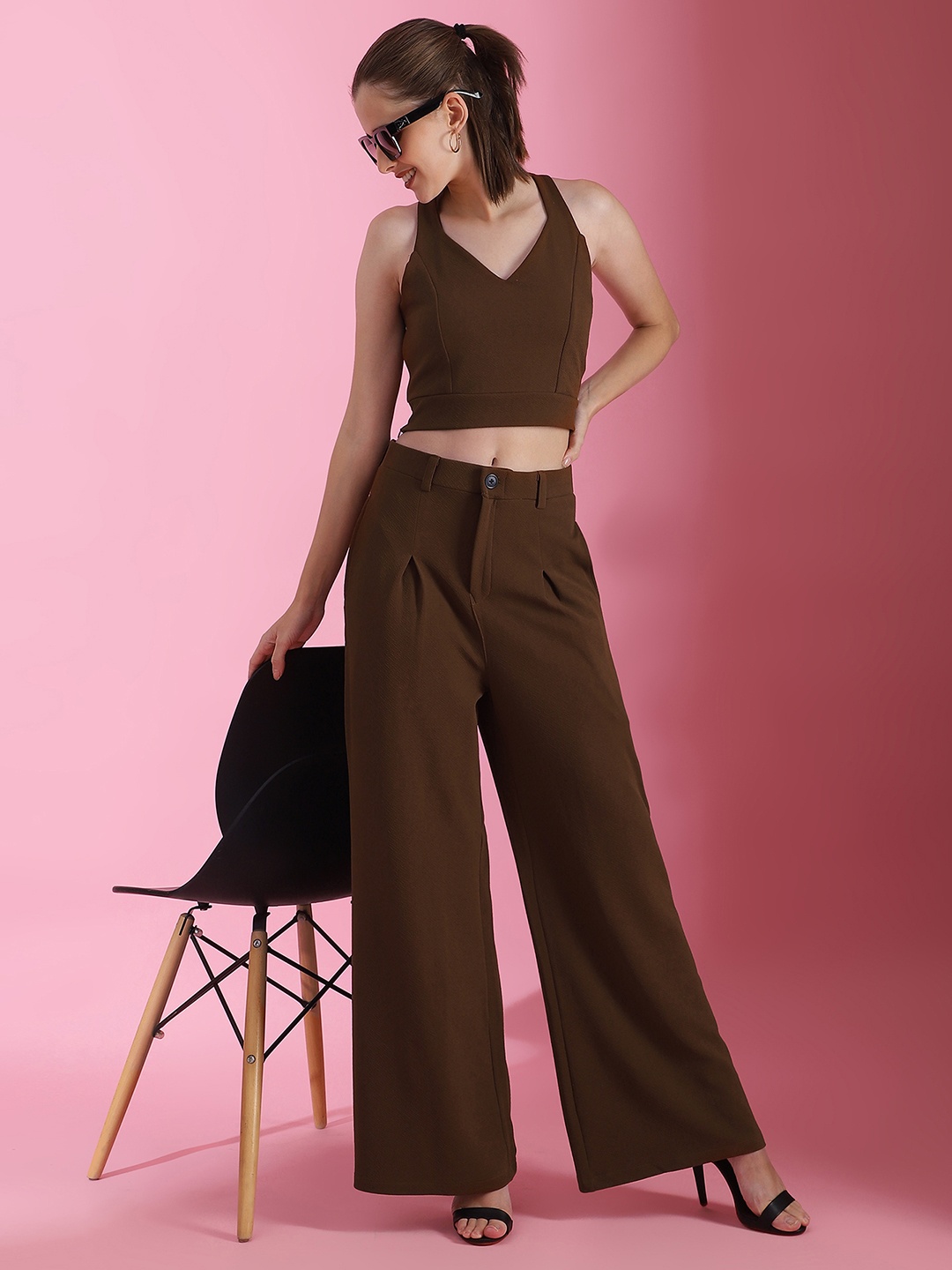 

Moda Rapido Sleeveless Top & Trouser, Brown