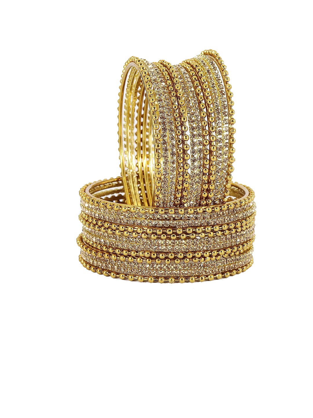 

ZULKA Set Of 24 Gold Plated CZ Stone Studded Bangles