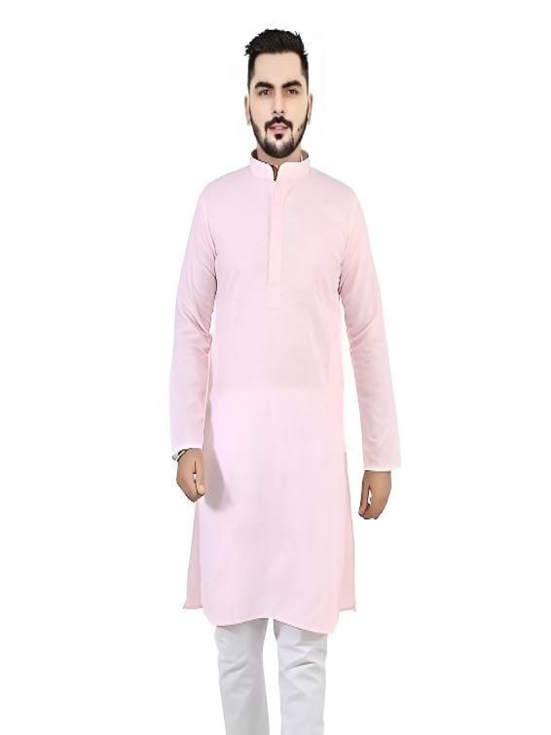 

Atly Floral Printed Mandarin Collar Straight Kurta, Pink