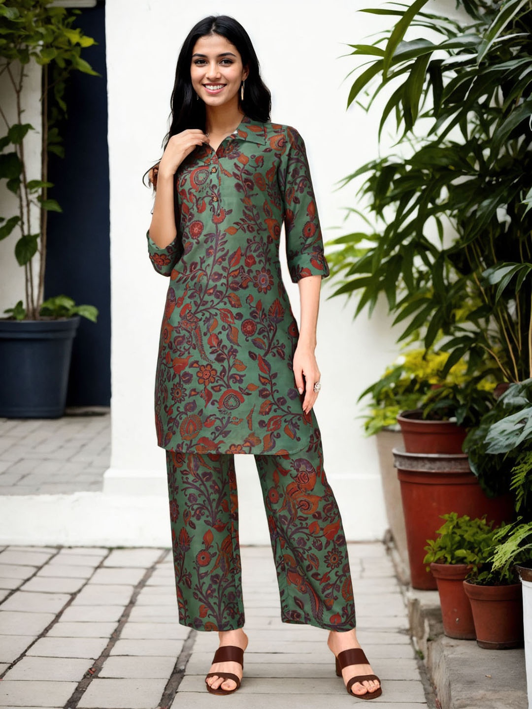 

Moda Rapido Women Floral Printed Regular Kurta with Palazzos, Green