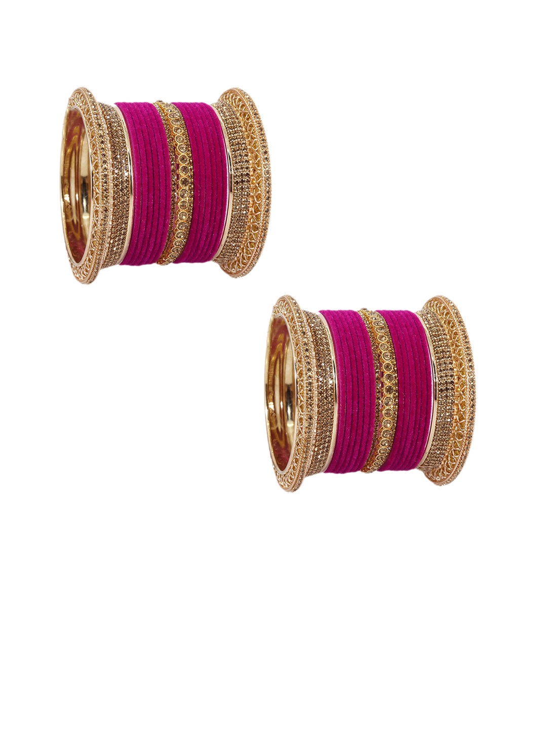 

ZULKA Set Of 46 Cubic Zirconia Stones Studded Velvet Bangles, Gold