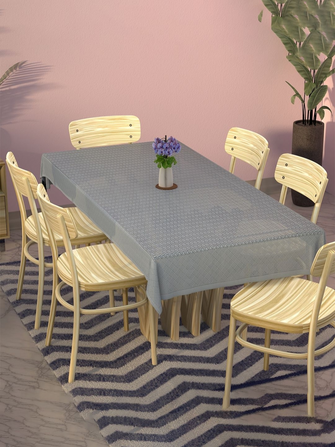 

Aura Grey Printed Anti-Skid Cotton Rectangle 6-Seater Table Cover & Textured details