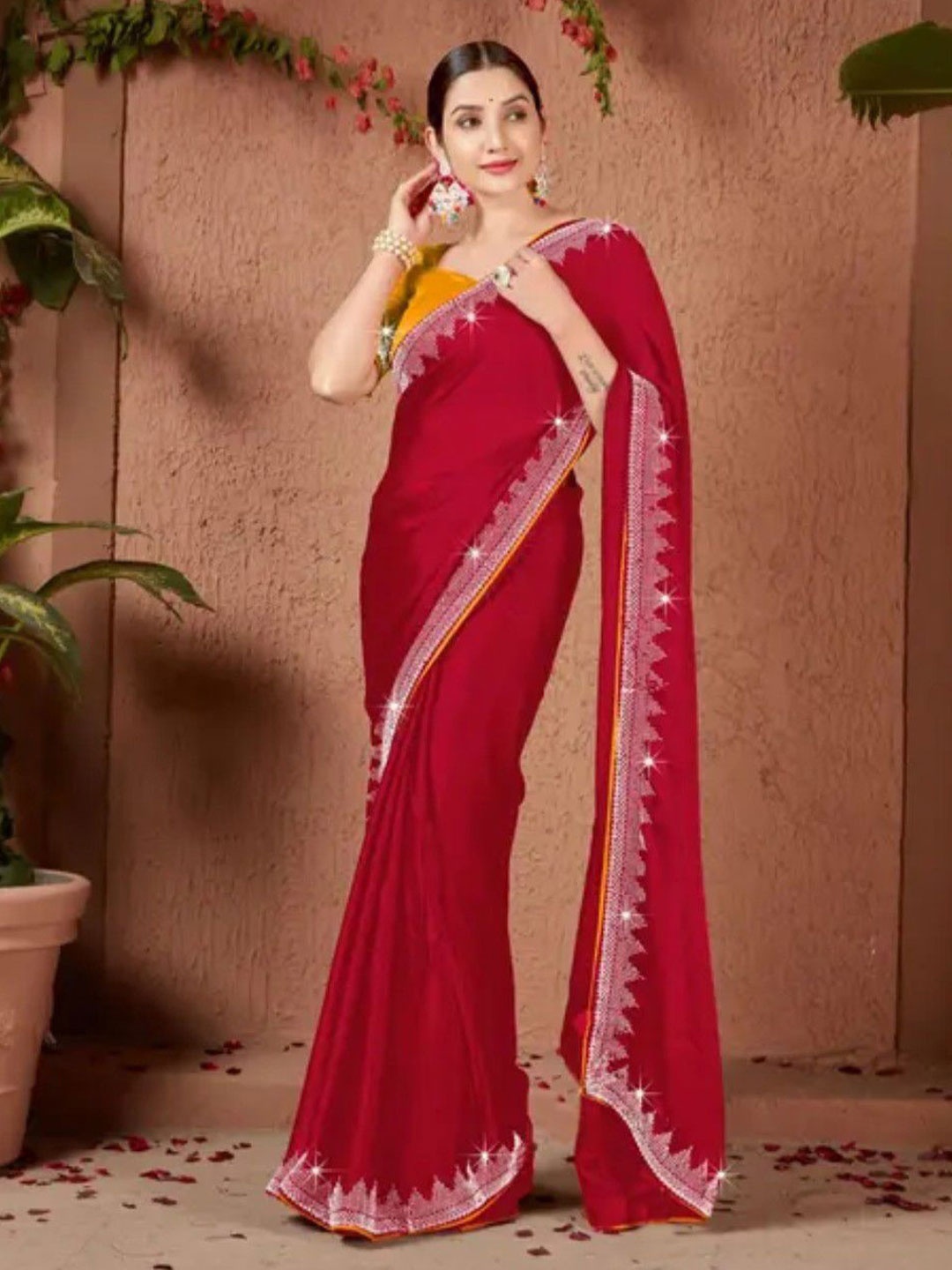 

Zeekha Sequinned Pure Georgette Kanjeevaram Saree, Red