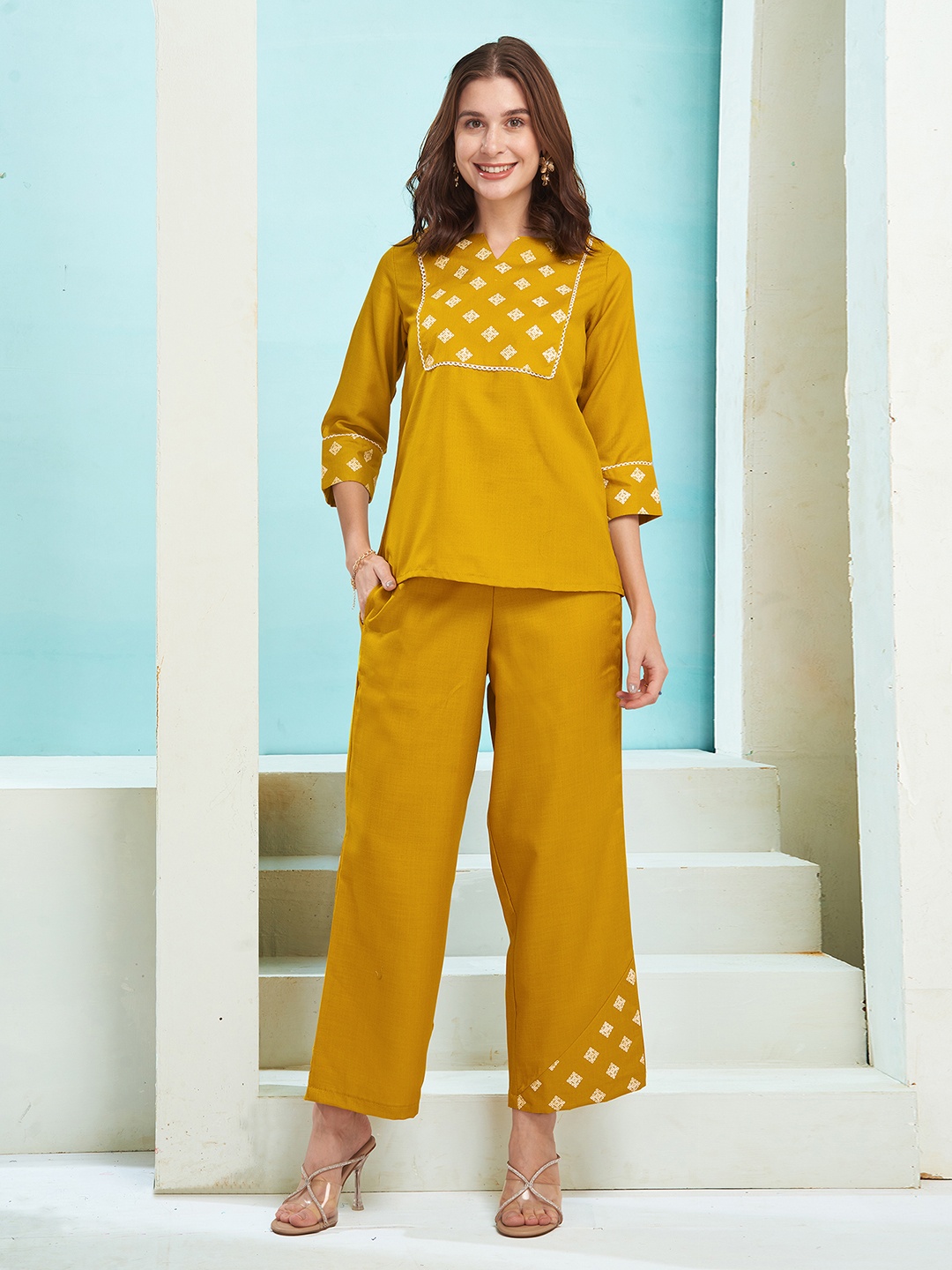 

Moda Rapido Printed Round Neck Top & Trouser, Yellow