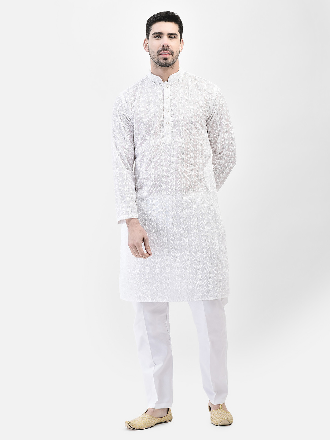 

SG LEMAN Men Floral Embroidered Regular Thread Work Kurta with Pyjamas, Off white