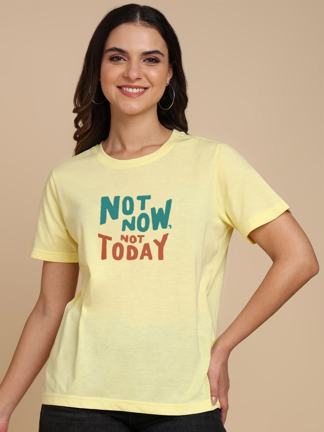 

Adyavastram Women Printed Applique T-shirt, Mustard