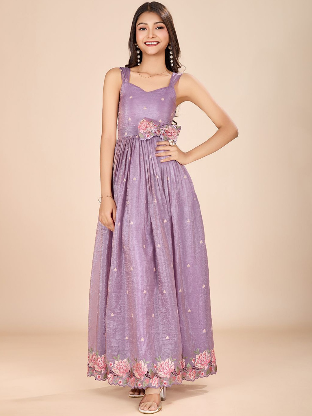 

Tasarika Floral Printed Sweetheart Neck Fit & Flare Maxi Ethnic Dress, Lavender