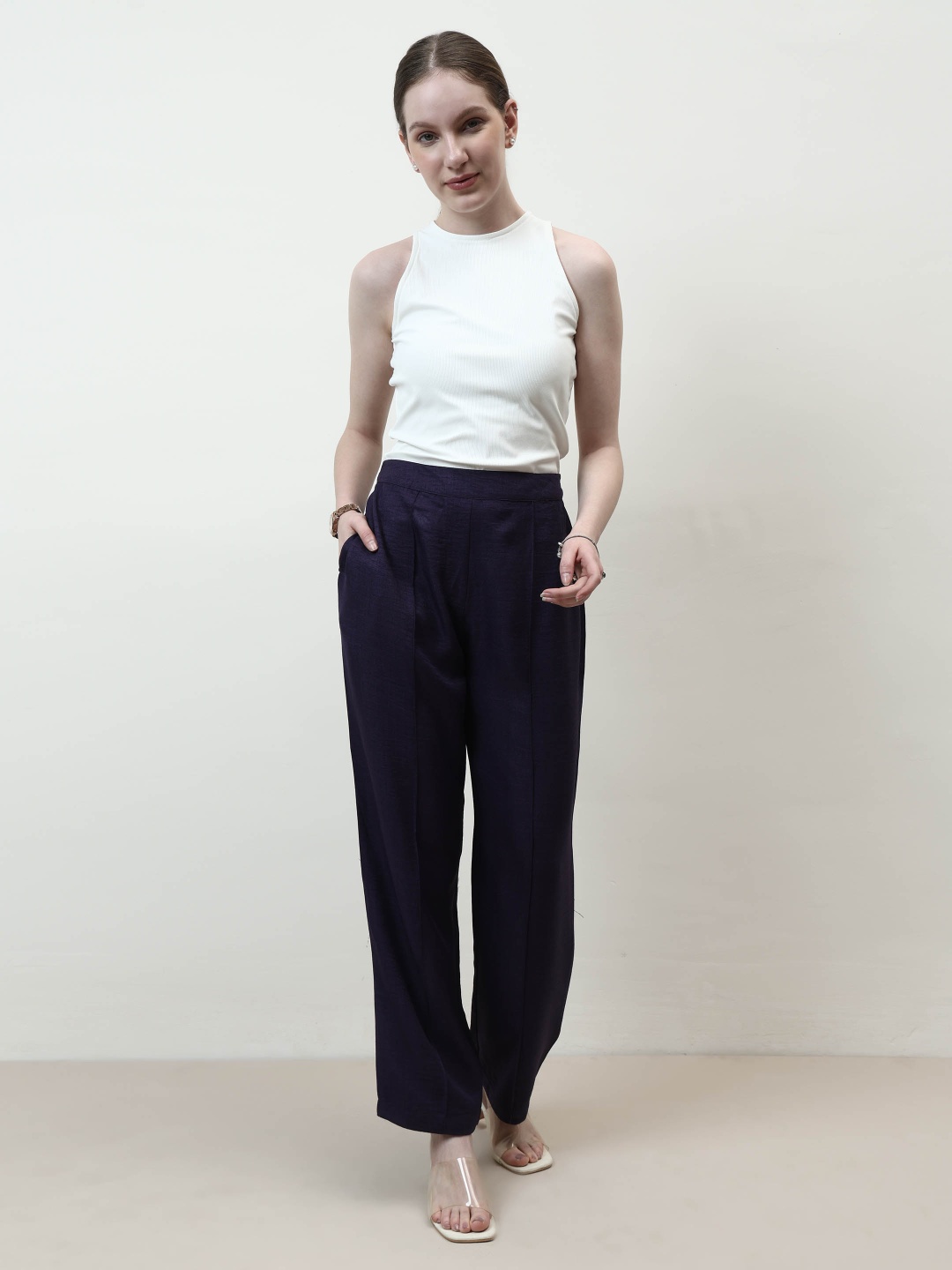 

Athena Immutable Women Relaxed Straight Leg Easy Wash Pleated Trousers, Purple