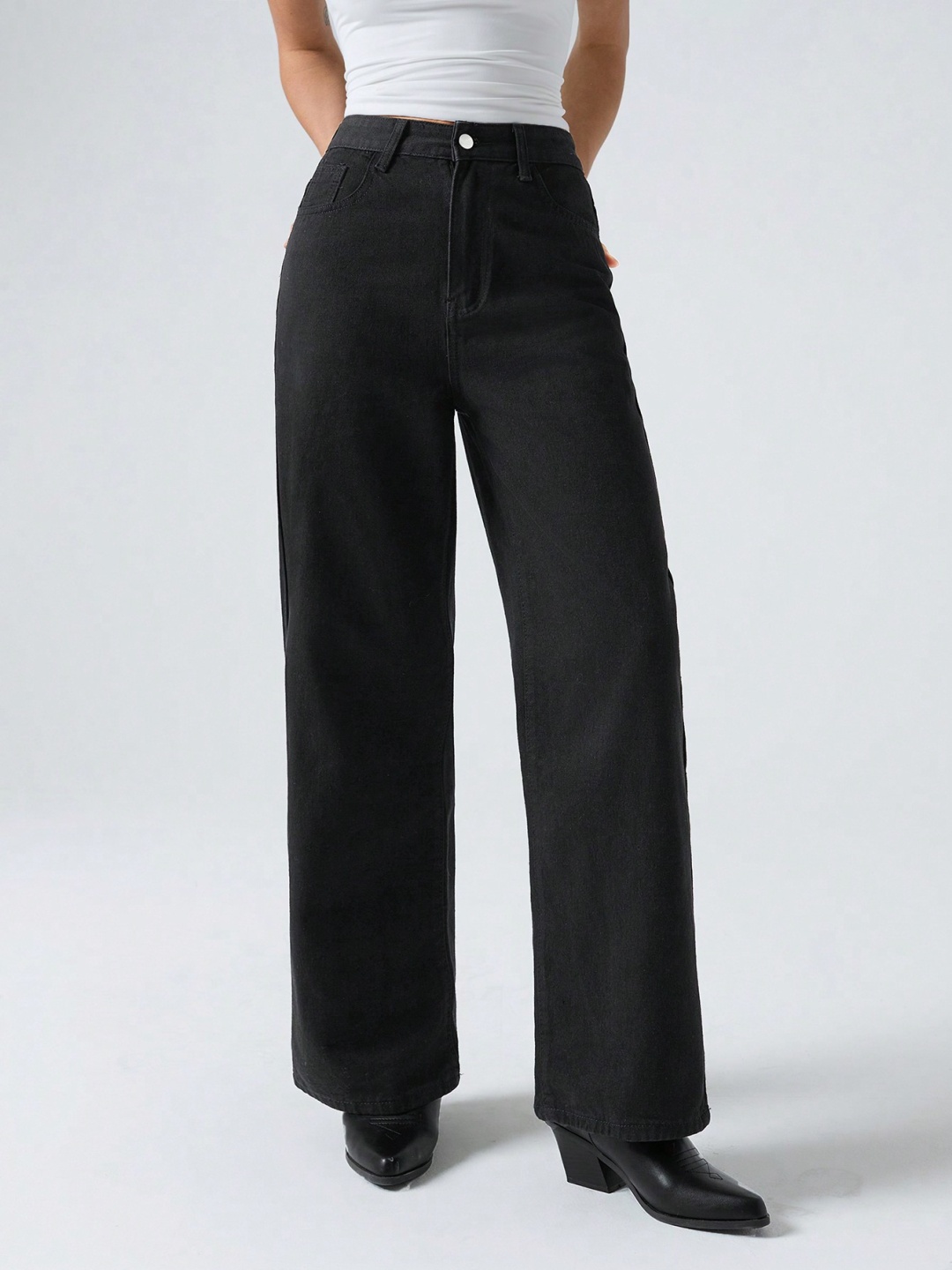 

NU CLOTHS Women Jean Wide Leg High-Rise Stretchable Jeans, Black