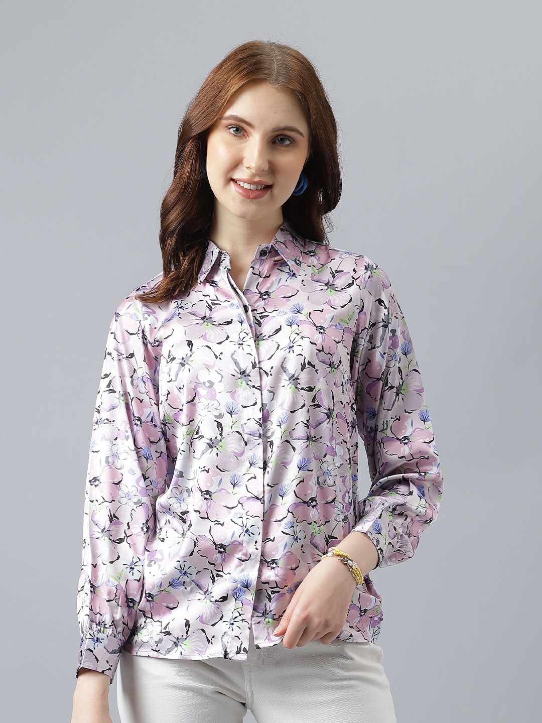 

Attire Empire Women Premium Floral Opaque Printed Casual Shirt, Purple