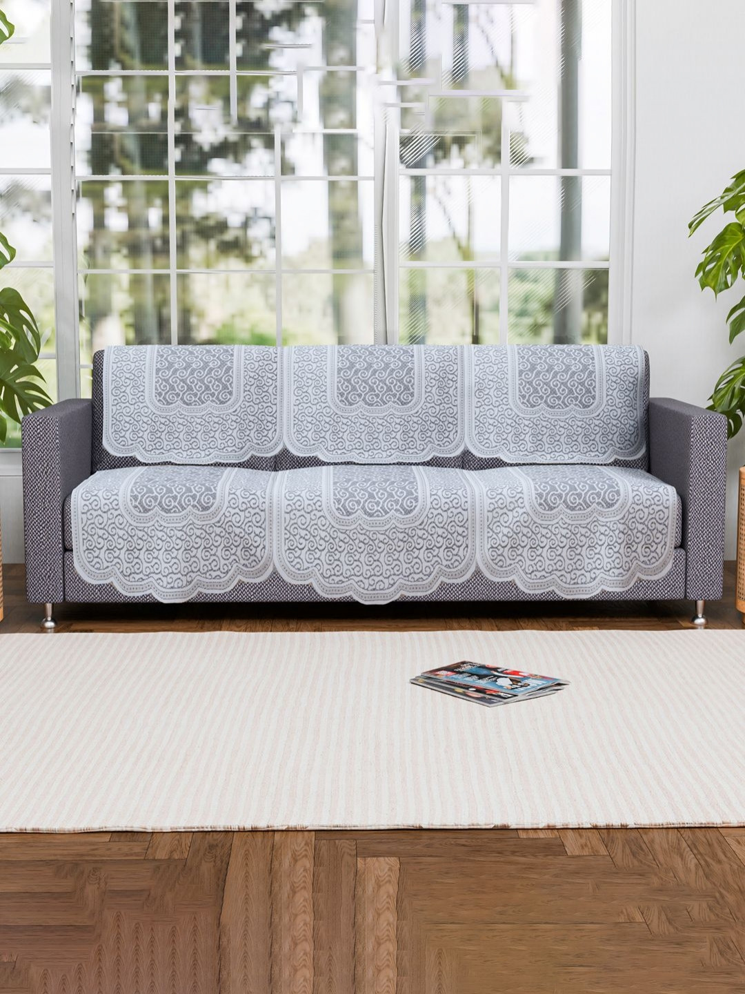 

Aura White 6 Pieces Cotton 3 Seater Sofa Cover
