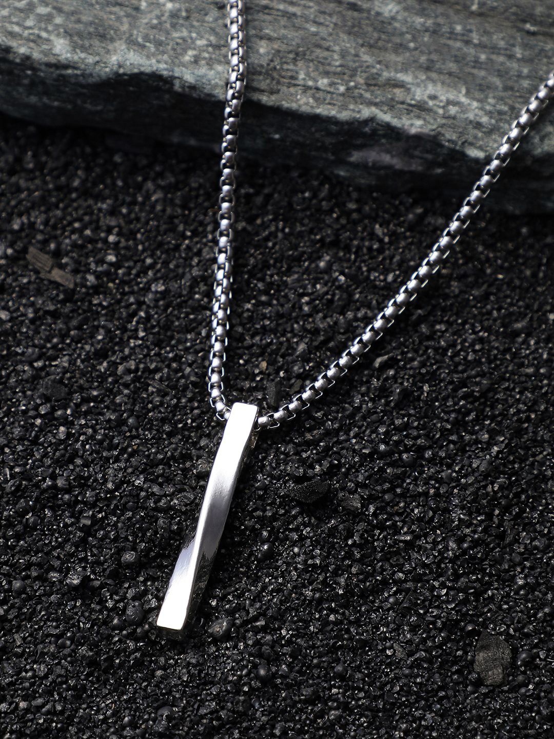 

French Accent Men Silver-Plated Geometric Shaped Pendant With Chain