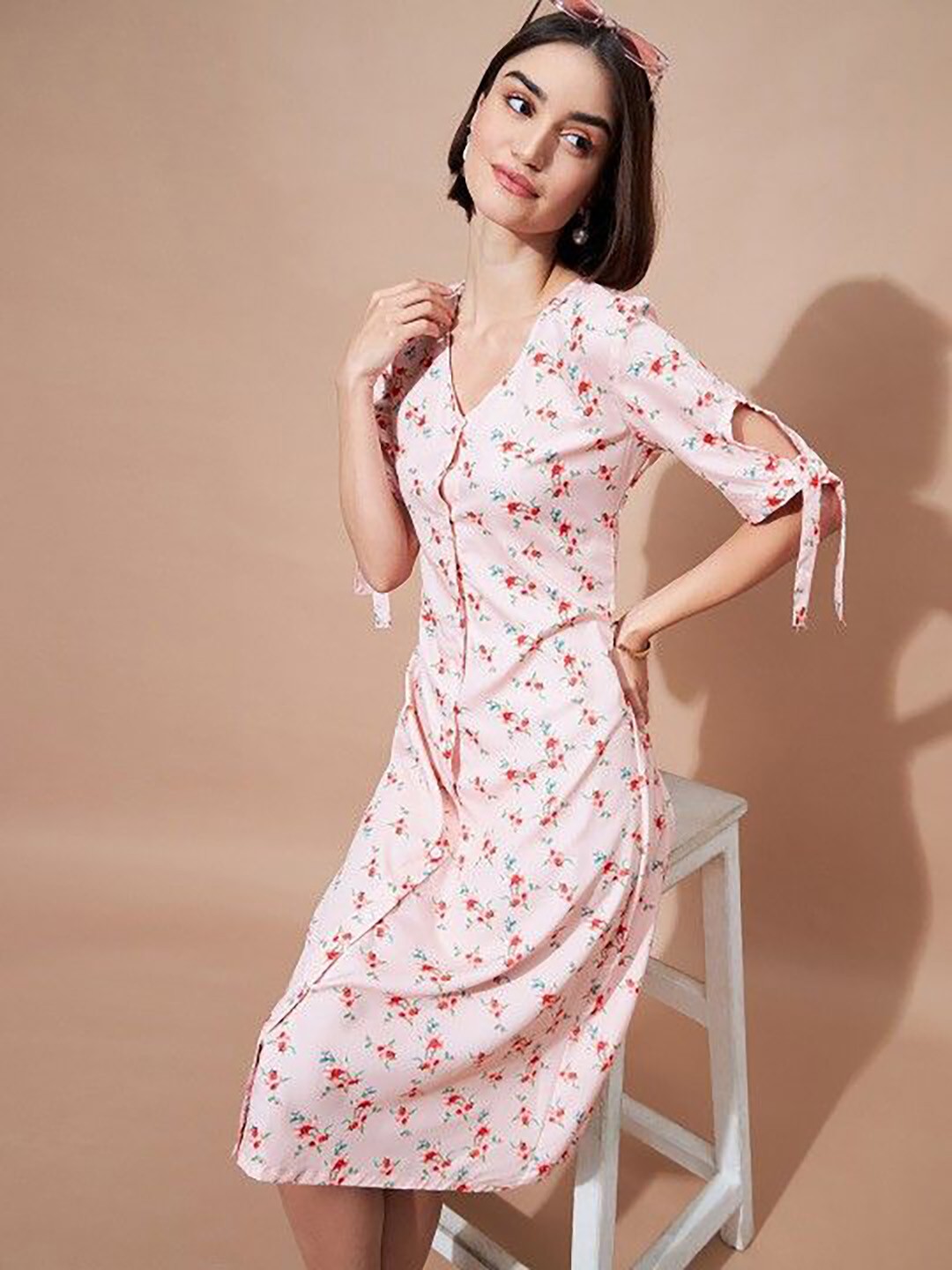 

DressBerry Floral Print Crepe Shirt Dress, Peach