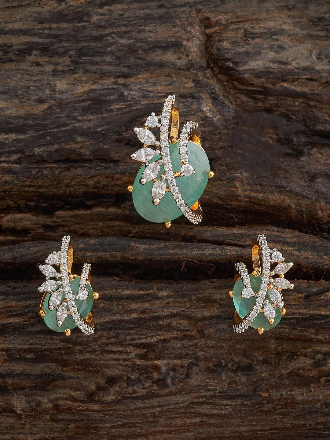 

Kushal's Fashion Jewellery Mint Rhodium Gold-Plated Party Zircon Pendant Set