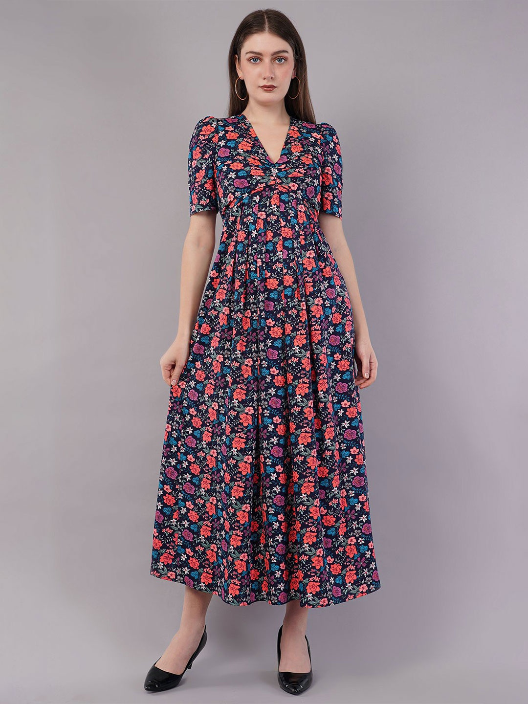 

FLY STITCH Floral Print Fit & Flare Maxi Dress, Blue