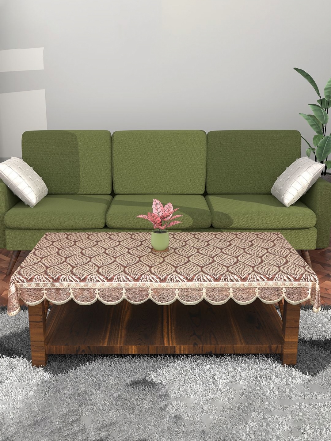 

Aura Maroon Printed Anti-Skid Cotton Rectangle 4-Seater Table Cover & Textured details