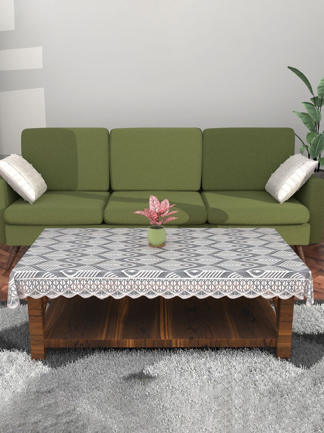 

Aura Grey Printed Anti-Skid Cotton Rectangle 4-Seater Table Cover & Textured details