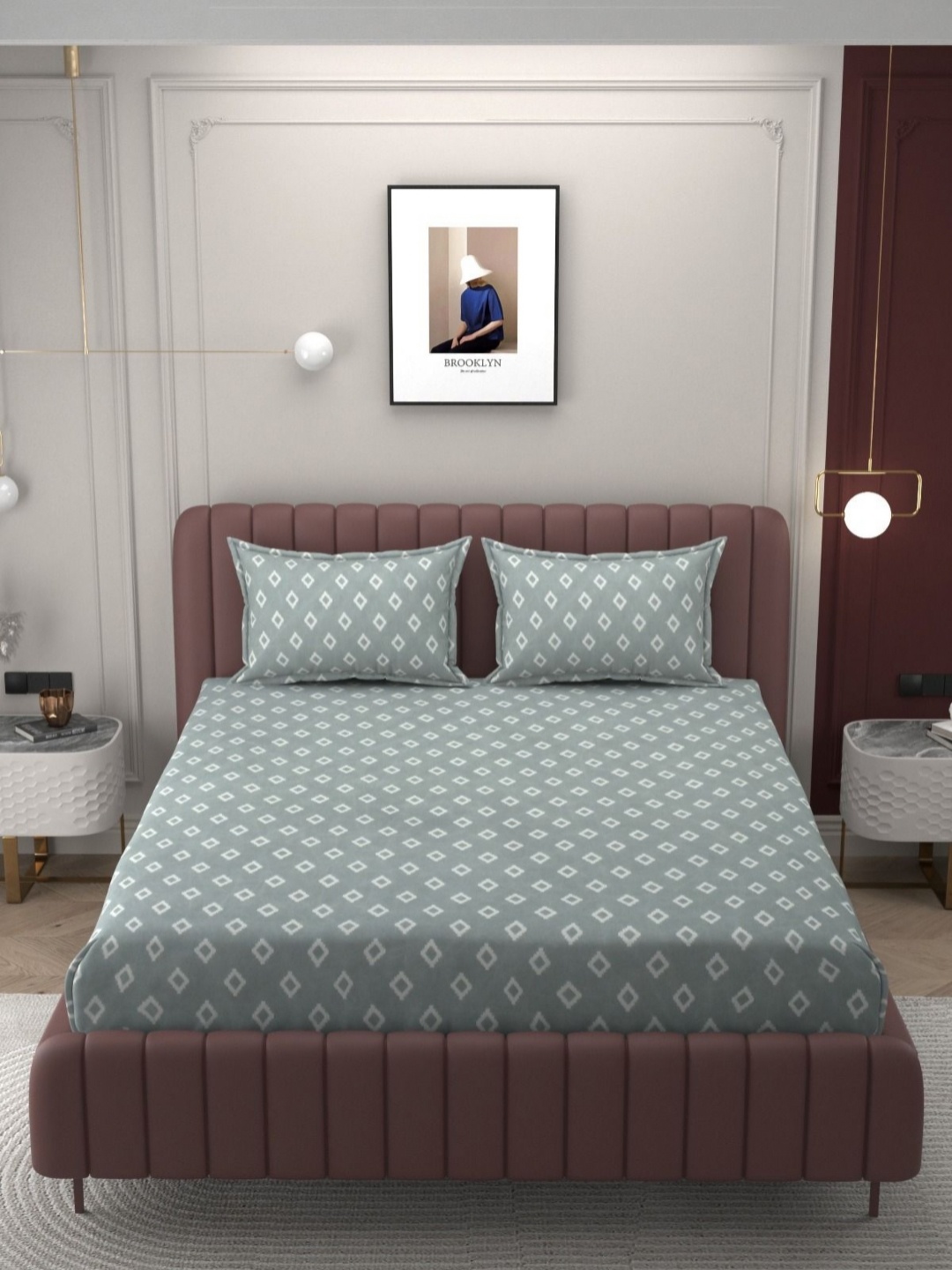 

Bromwick Grey & White Printed Cotton 300 TC Fitted King Bedsheet Set 1.88 m x 1.98 m