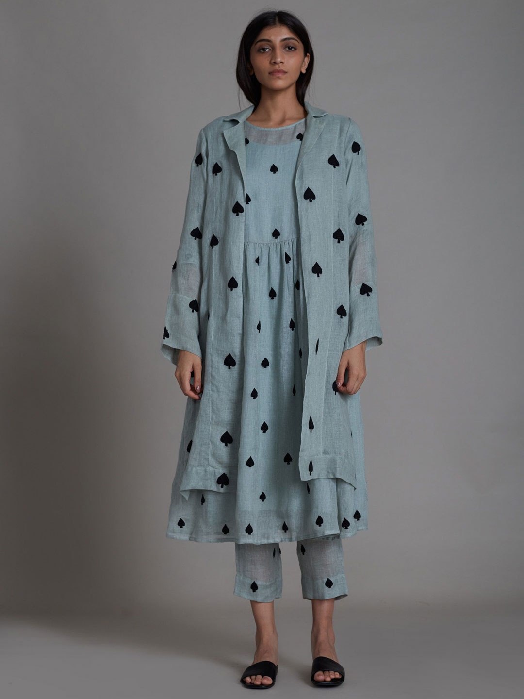 

MATI Print Linen Fit & Flare Midi Dress, Blue