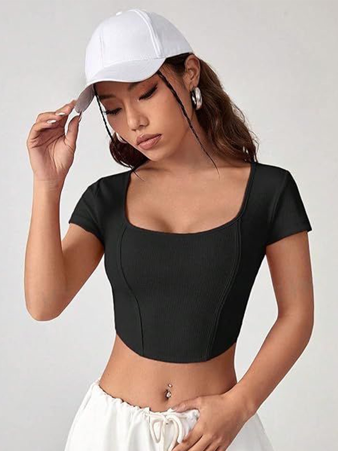 

SHAHVEER CREATION Cotton Tank Crop Top, Black
