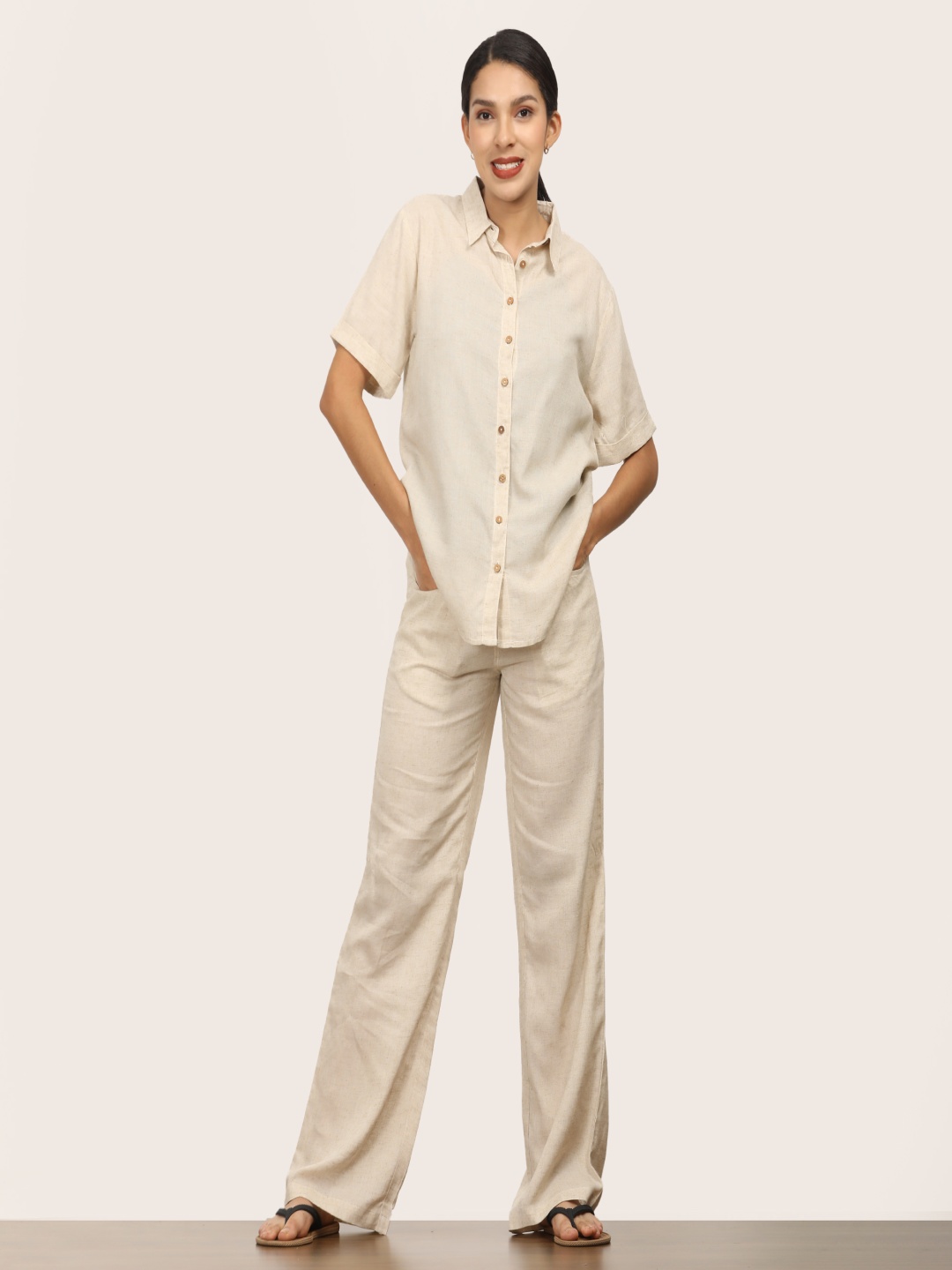 

Saltpetre Linen Short Sleeves Shirt With Trousers Co-Ords, Beige