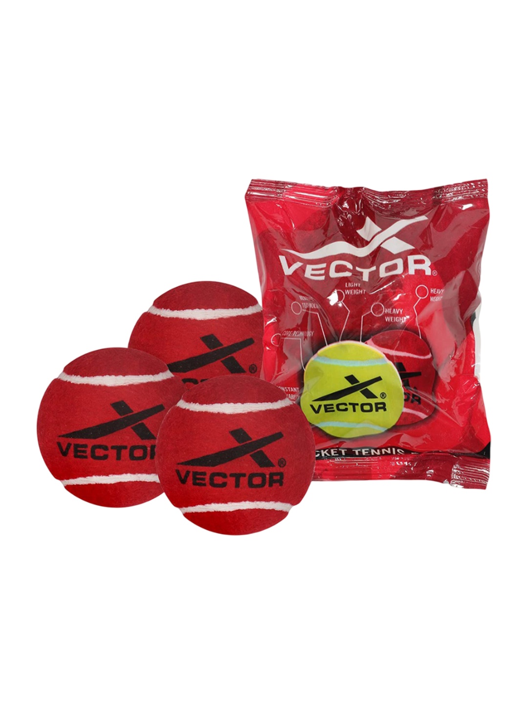 

VECTOR X 3-Pcs Printed Heavy Cricket Tennis Balls, Red