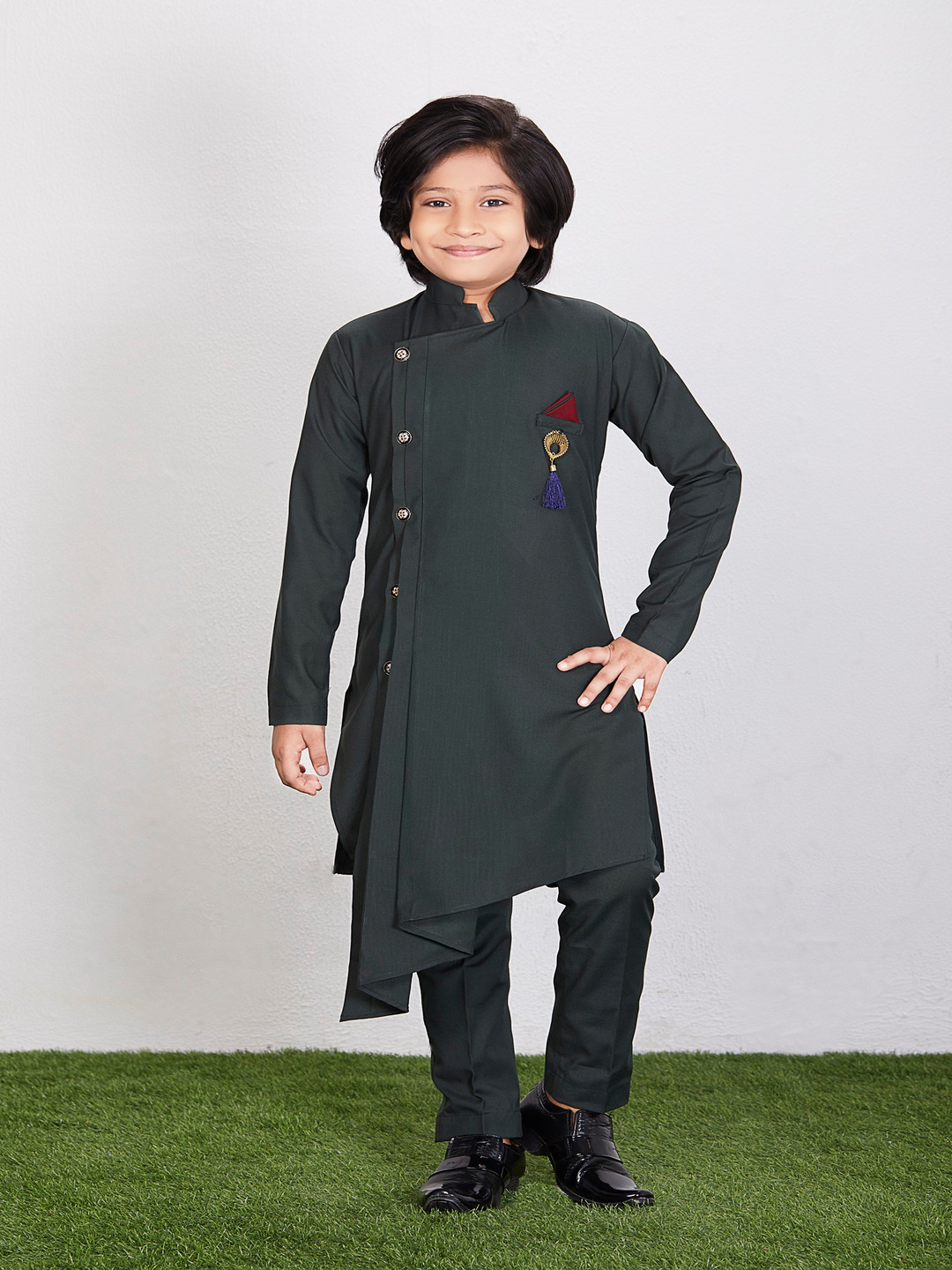 

FELIZ THE DESIGNER STUDIO Boys Regular Pure Cotton Kurta with Churidar, Green