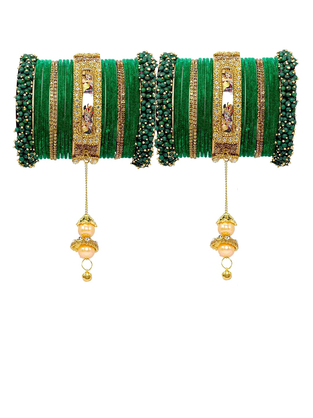 

ZULKA Set Of 46 CZ Stone Studded & Beaded Bangles, Gold