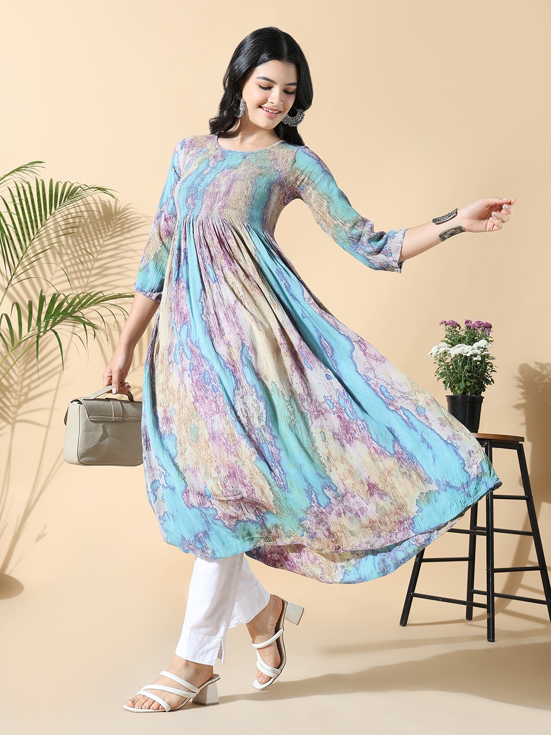 

SHOWOFF Abstract Printed Anarkali Kurta, Blue