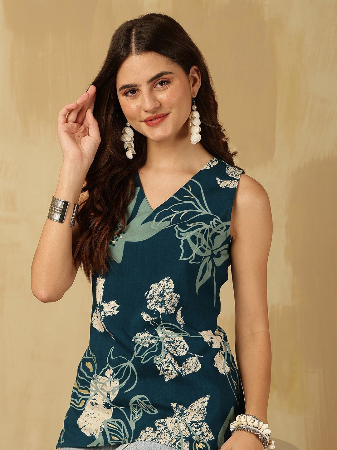

Anouk Rustic Floral Print Top, Teal