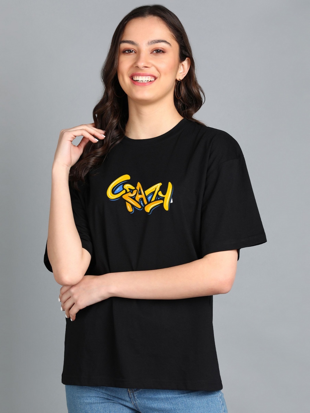 

Adyavastram Women Applique T-shirt, Black