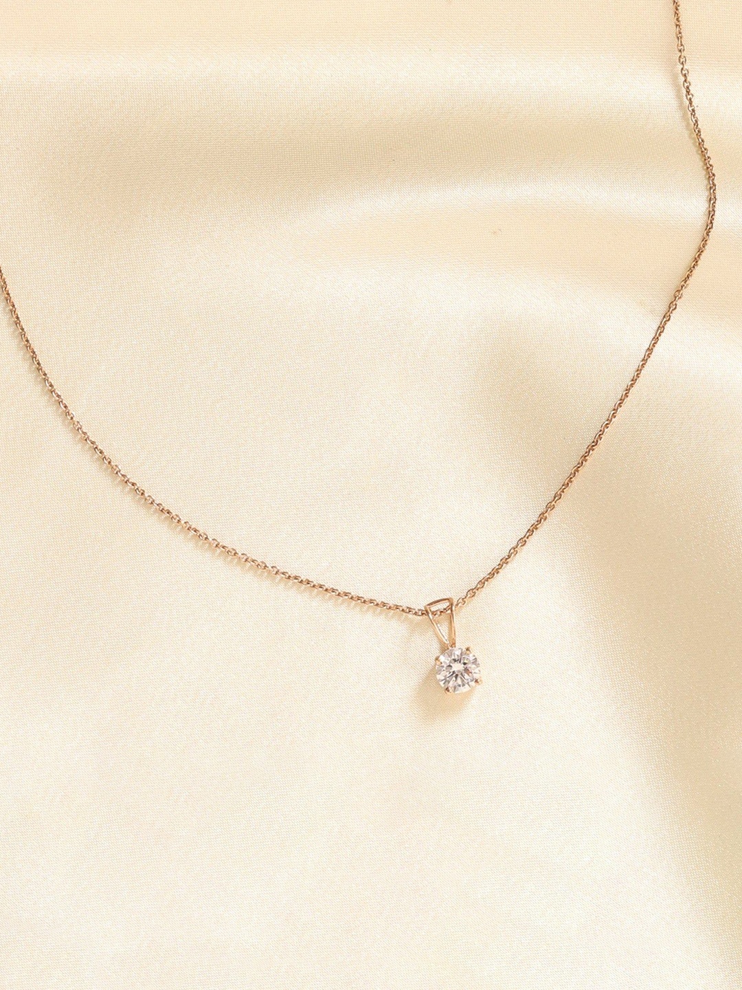 

KIORAH 925 Sterling Silver Rose Gold-Plated CZ Studded Circular Pendant With Chain
