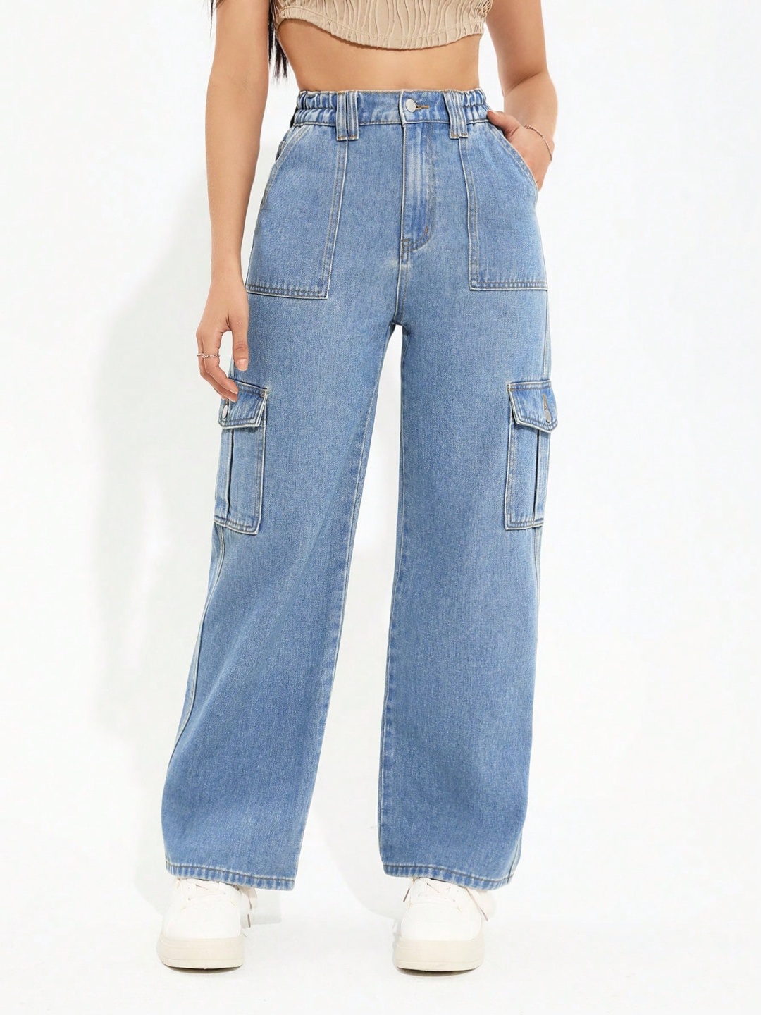 

NU CLOTHS Women Jean Wide Leg High-Rise Stretchable Jeans, Blue