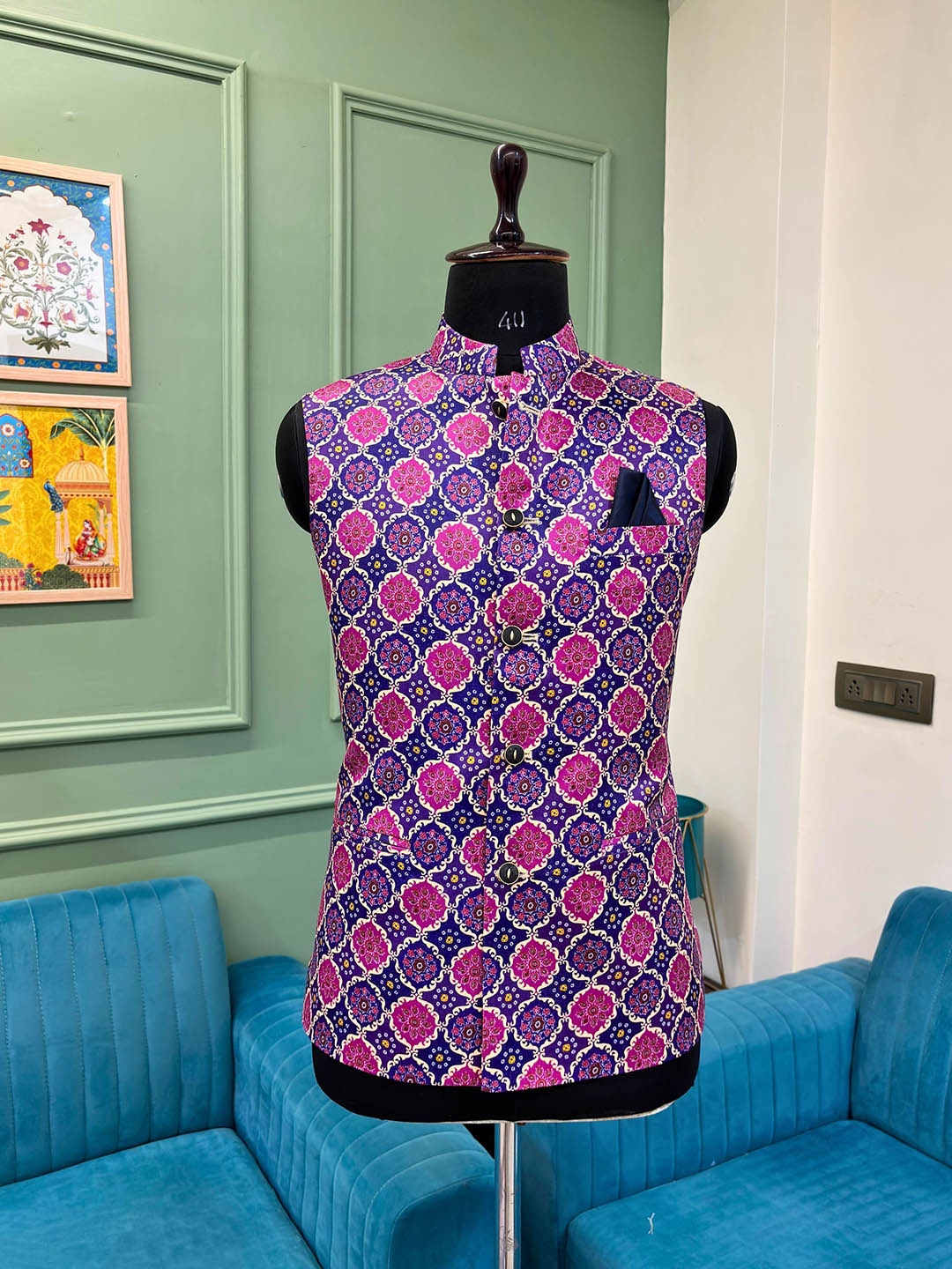 

JAIPURI CROWN Men Printed Nehru Jacket, Purple