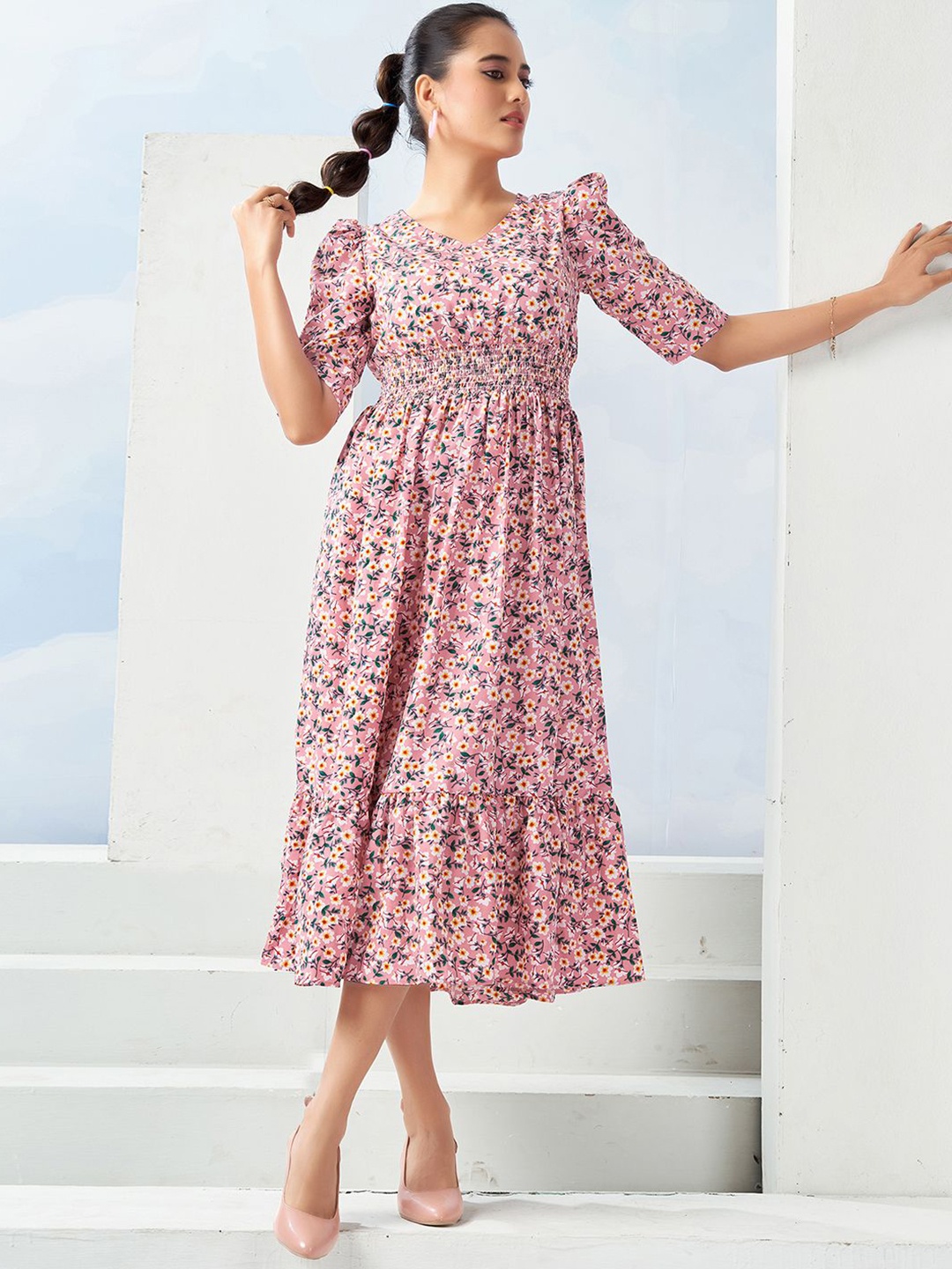 

Moda Rapido Floral Print Fit & Flare Midi Dress, Pink
