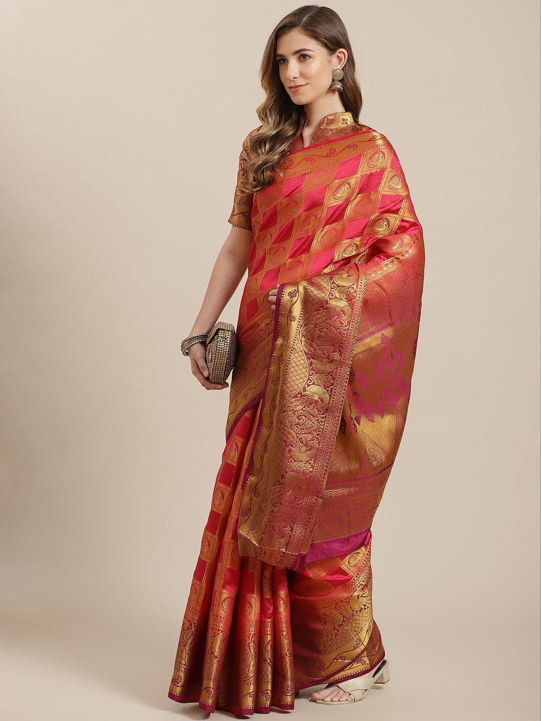 

DIVASTRI Woven Design Zari Silk Blend Banarasi Saree, Pink