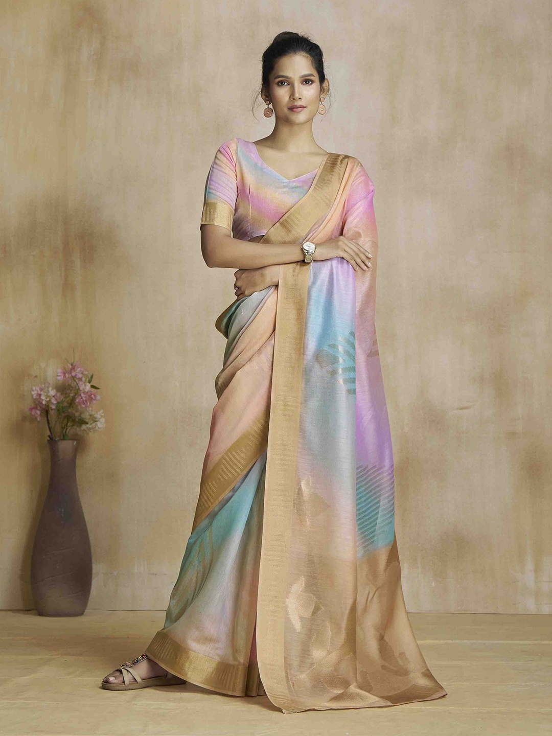 

DIVASTRI Woven Design Zari Silk Blend Saree, Blue