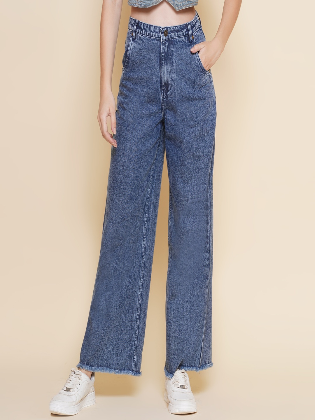 

PUELLA Women Straight Fit High-Rise Light Fade Stretchable Jeans, Blue
