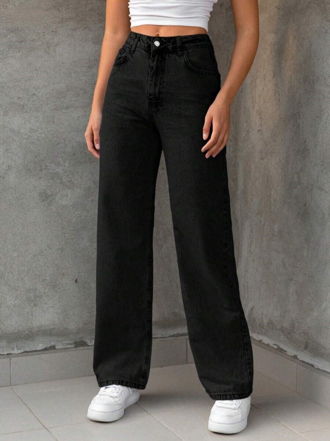 

Metronaut Women Comfort Wide Leg Jeans, Black