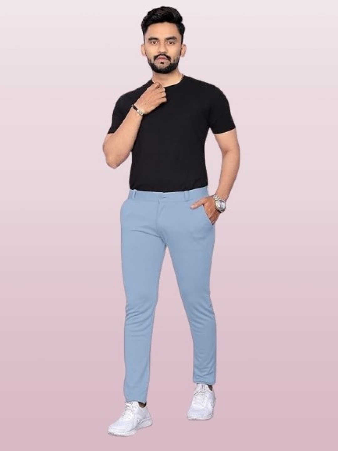 

ISUEL FAB Men Original Slim Fit Chinos Trousers, Blue