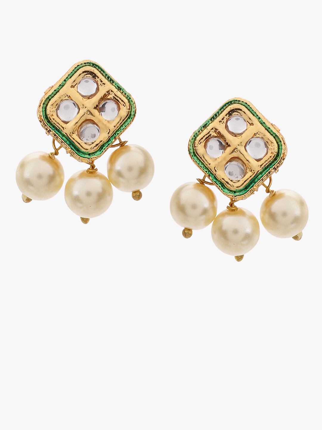 

AARSEE OFFICIAL Gold-Plated Kundan Studded & Pearls Geometric Shaped Drop Earrings