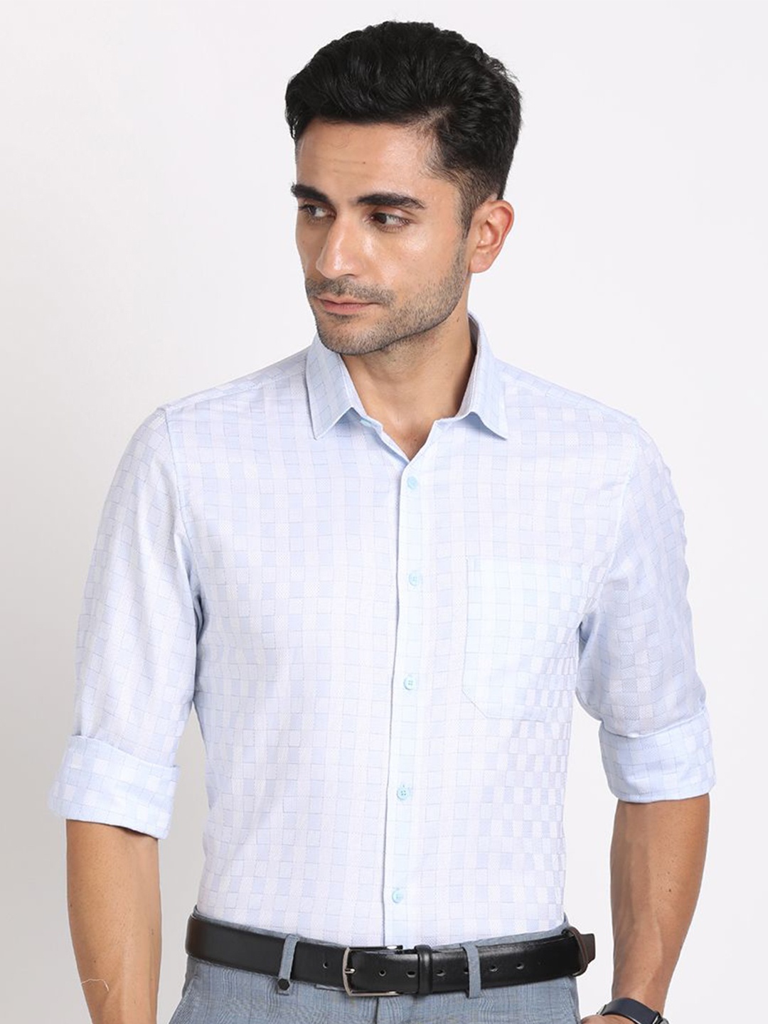 

Turtle Men Standard Opaque Checked Formal Shirt, Blue