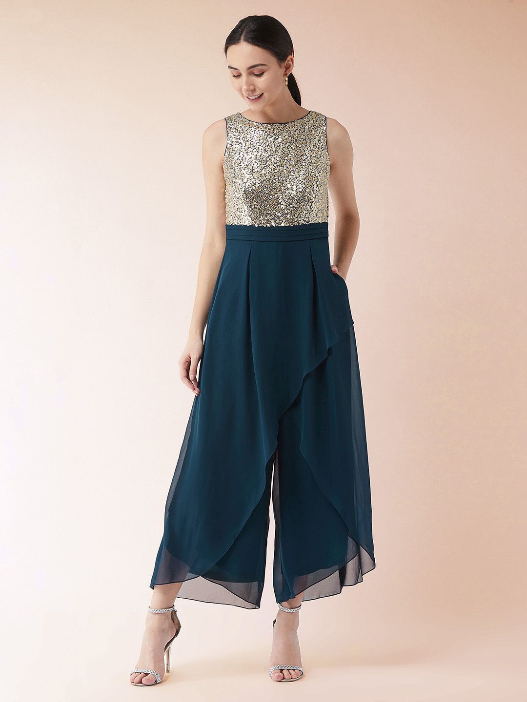 

all about you Basic Jumpsuit with Embroidered, Teal