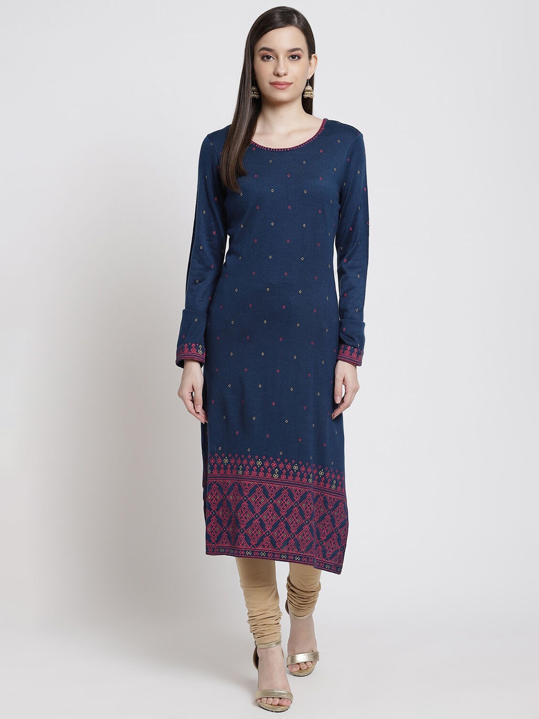 

Rangriti Geometric Printed Round Neck Straight Kurta, Blue