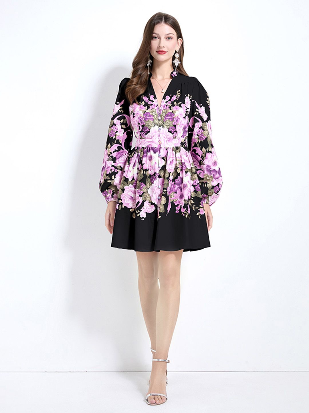 

JC Collection Floral Print Fit & Flare Dress, Black