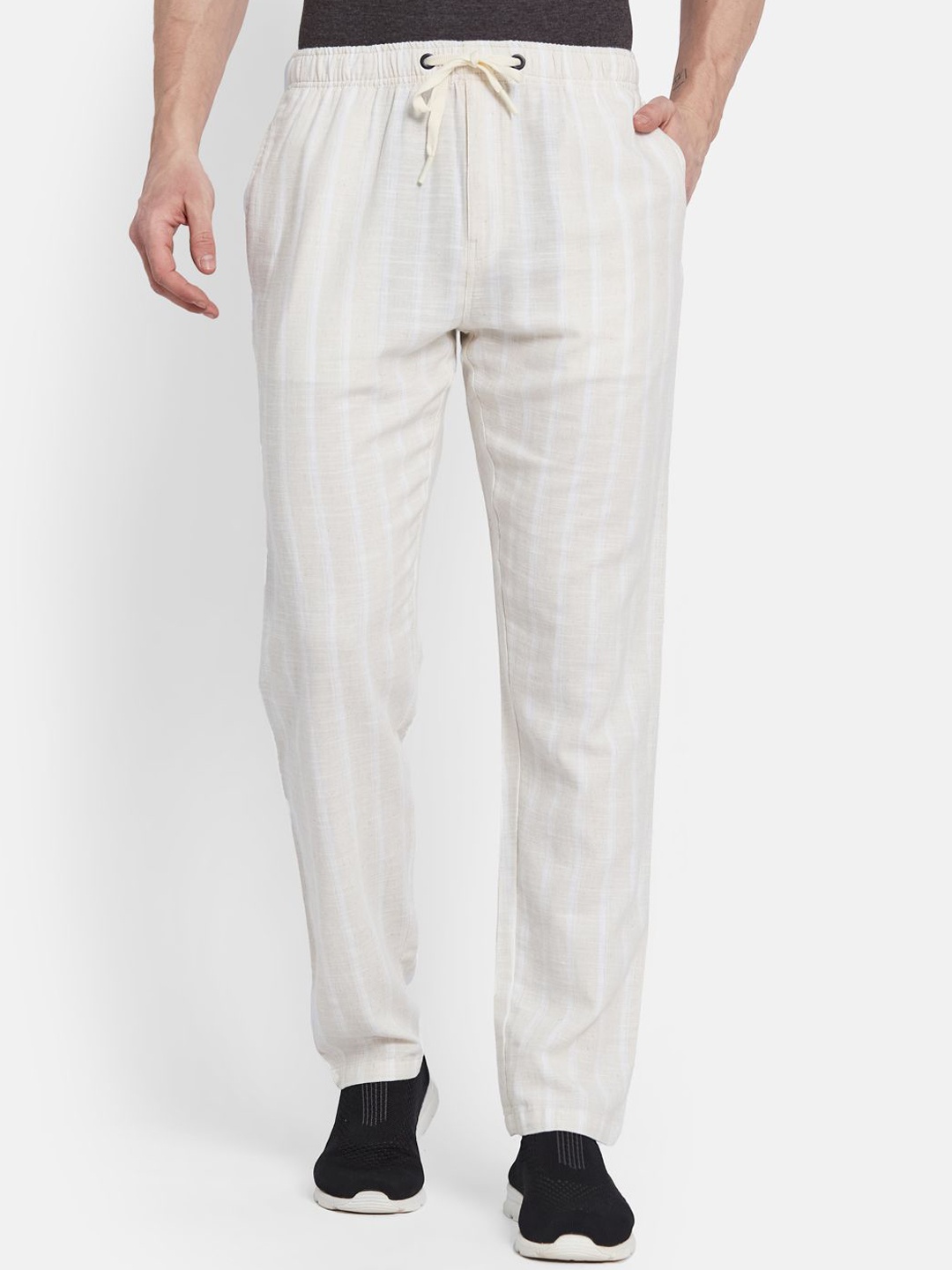 

Octave Men Striped Cotton Track Pants, Cream