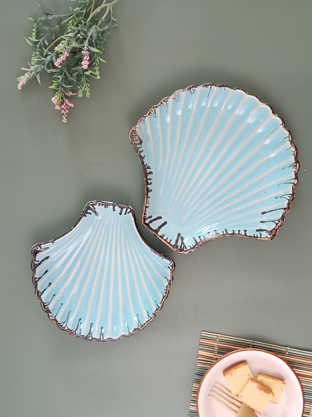 

Myntra Elegant Homes Turquoise Blue 2 Pieces Ceramic Hand-Painted Food Platter